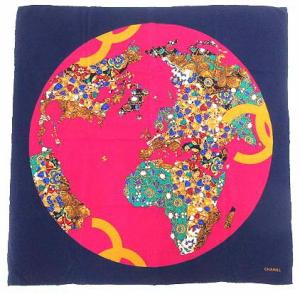 スカーフ ジュエリー柄 地球 ココマーク ネイビー ピンク
