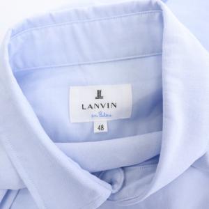 LANVIN en Bleu 18AW 袖口リブ切替シャツ 長袖 刺繍 48 M 水色 ライトブルー 紺 ネイビー