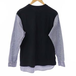 LANVIN en Bleu 19SS フェイクレイヤードスウェット トレーナー プルオーバー 長袖 ドッキング 切替 ストライプ 48 M 紺 ネイビー