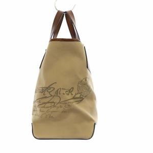 Berluti トートバッグ カリグラフィ キャンバス レザー ロゴ ベージュ ブラウン