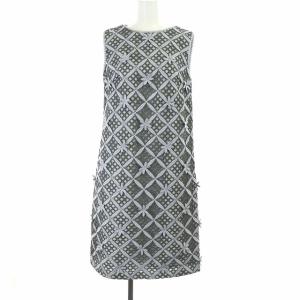 18SS ノースリーブワンピース ひざ丈 モチーフ刺繍 レース  36 グレー