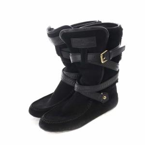 LOUIS VUITTON LVレザーベルト ブーツ スエード ファー 37.5 ブラック