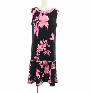 FASHION 近年モデル ノースリーブワンピース カンカン素材 花柄 ブラック ピンク