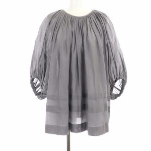 19AW ギャザータックブラウス プルオーバー 七分袖 シルク 38 M グレー