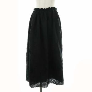 エンブロイダリーロングフレアスカート リネン 黒