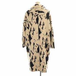 GRACE CONTINENTAL フーデッドボタンレスガウンコート ロング丈 総柄 ウール 34 S ベージュ 黒 ブラック
