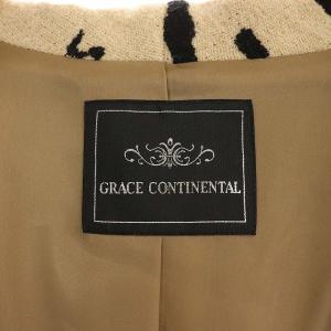 GRACE CONTINENTAL フーデッドボタンレスガウンコート ロング丈 総柄 ウール 34 S ベージュ 黒 ブラック