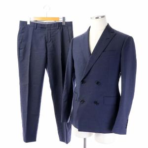 M LINE スーツ セットアップ フォーマル ビジネス テーラードジャケット ダブル スラックス ウール 46 S ネイビー