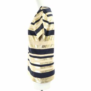 CHANEL 18年製 半袖 ボーダー Tシャツ 34 XS ベージュ ゴールド ブラック