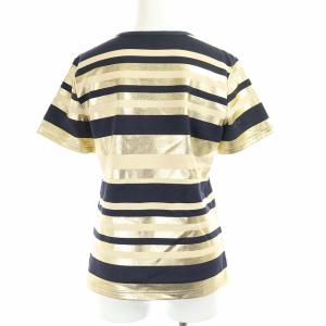 CHANEL 18年製 半袖 ボーダー Tシャツ 34 XS ベージュ ゴールド ブラック
