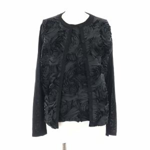COLLECTION アンサンブルニット 長袖カーディガン 半袖カットソー フラワーモチーフ 38 M 黒 ブラック