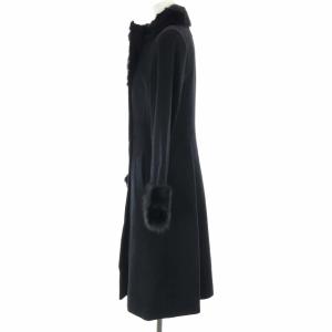René TISSUE社 セーブルファー付きスタンドカラーコート カシミヤ混 ブラック