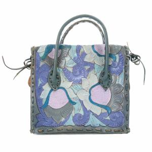 CARVING TRIBES ハンドバッグ トートバッグ 総柄 レザー グレー ブルー 青