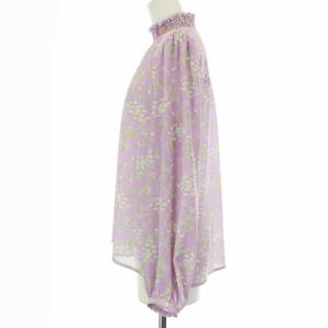 franche lippée ブラウス シャツ ハイネック 長袖 ギャザー 総柄 M パープル イエローグリーン