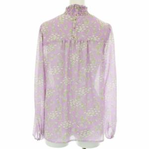franche lippée ブラウス シャツ ハイネック 長袖 ギャザー 総柄 M パープル イエローグリーン