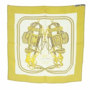HERMES カレ40 BRIDES de GALA 式典用馬勒 ハンカチ イエロー ホワイト