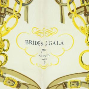 HERMES カレ40 BRIDES de GALA 式典用馬勒 ハンカチ イエロー ホワイト