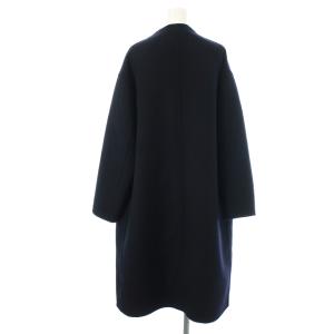 Spick&Span Wフェイススタンドノーカラーコート ロング ウール 38 M 紺 ネイビー