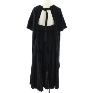 sacai 19SS バックオープンプリーツレイヤードワンピース 半袖 切替 ニット L ブラック