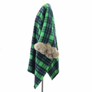 GRACE CONTINENTAL 18AW チェック リバーストール ポンチョ アウター ミドル ロング フォックスファー 緑 紺 グリーン ネイビー