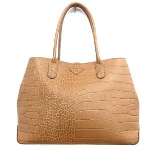 Longchamp ハンドバッグ トートバッグ ロゾ クロコ型押し レザー ベージュ