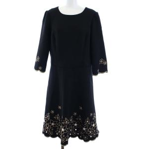 2020年製 ワンピース ロング ミモレ丈 フラワー 花柄 刺繍 七分袖 40 L 黒 ブラック ベージュ