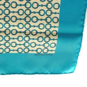 HERMES スカーフ 総柄 ブルー ベージュ