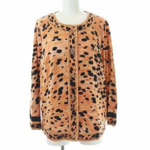 FASHION レオパード柄 カーディガン 長袖 クルーネック LL オレンジ ブラック