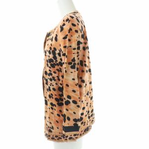 LEONARD FASHION レオパード柄 カーディガン 長袖 クルーネック LL オレンジ ブラック