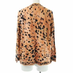 LEONARD FASHION レオパード柄 カーディガン 長袖 クルーネック LL オレンジ ブラック