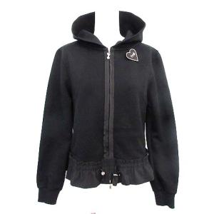 2021年 パーカー ストレッチ ドローストリング ジップアップ フリル ピンバッジ付 リボン 38 M 黒 ブラック