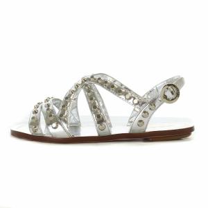 PRADA スタッズレザーストラップサンダル 35 シルバー