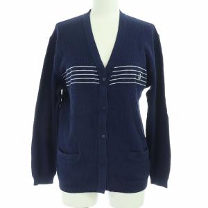 ヴィンテージ プレタポルテ ロゴ刺繍Vネックニットカーディガン ネイビー