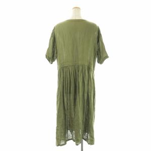 nest Robe リネンバンドカラーシャツワンピース カーキ