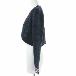 LEONARD FASHION ニットカーディガン ボレロ トッパー ショート丈 長袖 36 S ネイビー