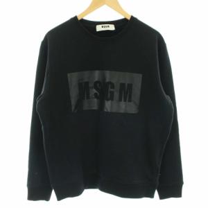 スウェット トレーナー クルーネック 長袖 裏起毛 ボックスロゴ コットン M 黒 ブラック