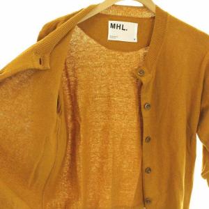 MHL. 18AW FINE SLUB COTTON LINEN カーディガン 七分袖 2 M キャメル