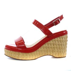 CHANEL 2020クルーズコレクション サンダル ウェッジソール ココマーク エナメル 23.5cm 赤