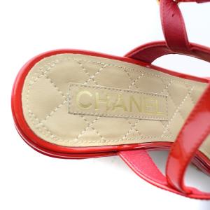 CHANEL 2020クルーズコレクション サンダル ウェッジソール ココマーク エナメル 23.5cm 赤
