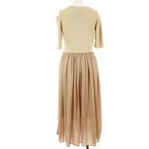 ELENDEEK 五分袖切替ロングニットワンピース ベージュ