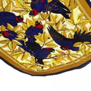 HERMES Les Perroquets プリーツ スカーフ ネイビー イエロー