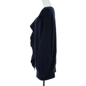 LANVIN en Bleu ニット セーター 長袖 フリル Vネック ウール 38 M 紺 ネイビー