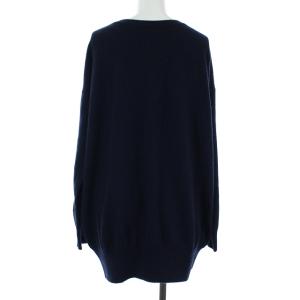 LANVIN en Bleu ニット セーター 長袖 フリル Vネック ウール 38 M 紺 ネイビー