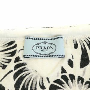 PRADA カットソー Tシャツ Uネック 半袖 総柄 S ホワイト ブラック