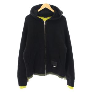 パーカー ジップアップ フード ニット 切替 XL ブラック カーキ