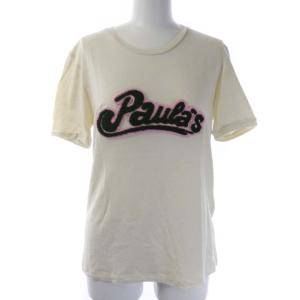 Paula's Tシャツ 半袖 ロゴ ワッペン シルク M アイボリー