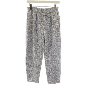 21年 シルクジャカードドロストパンツ イージー 花柄 36 S ホワイト グレー