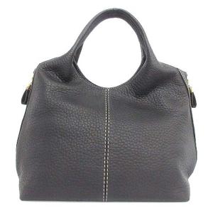 TOD'S ハンドバッグ レザー ステッチ トートバッグ チャコールグレー