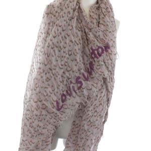 LOUIS VUITTON ストール レオパード ヒョウ柄 ロゴ カシミヤ シルク ピンク ブラウン