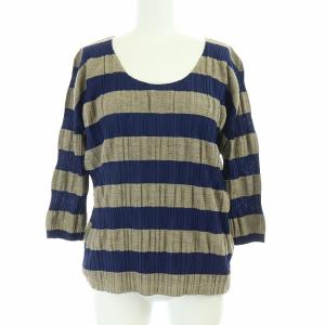 イッセイミヤケ カットソー ボーダー リネン混 3 グレージュ